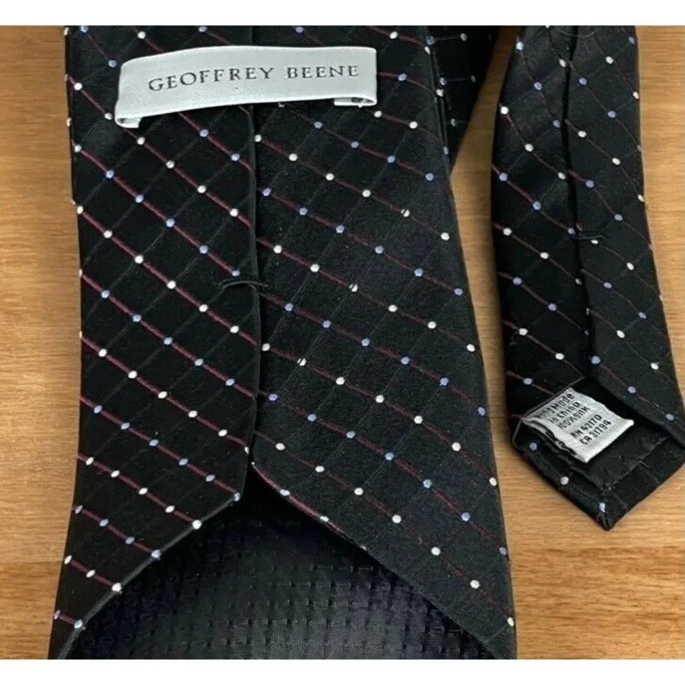 Geoffrey Beene Necktie Men's Classic Traditional Diamond Dotted Silk Black - Picture 5 of 6